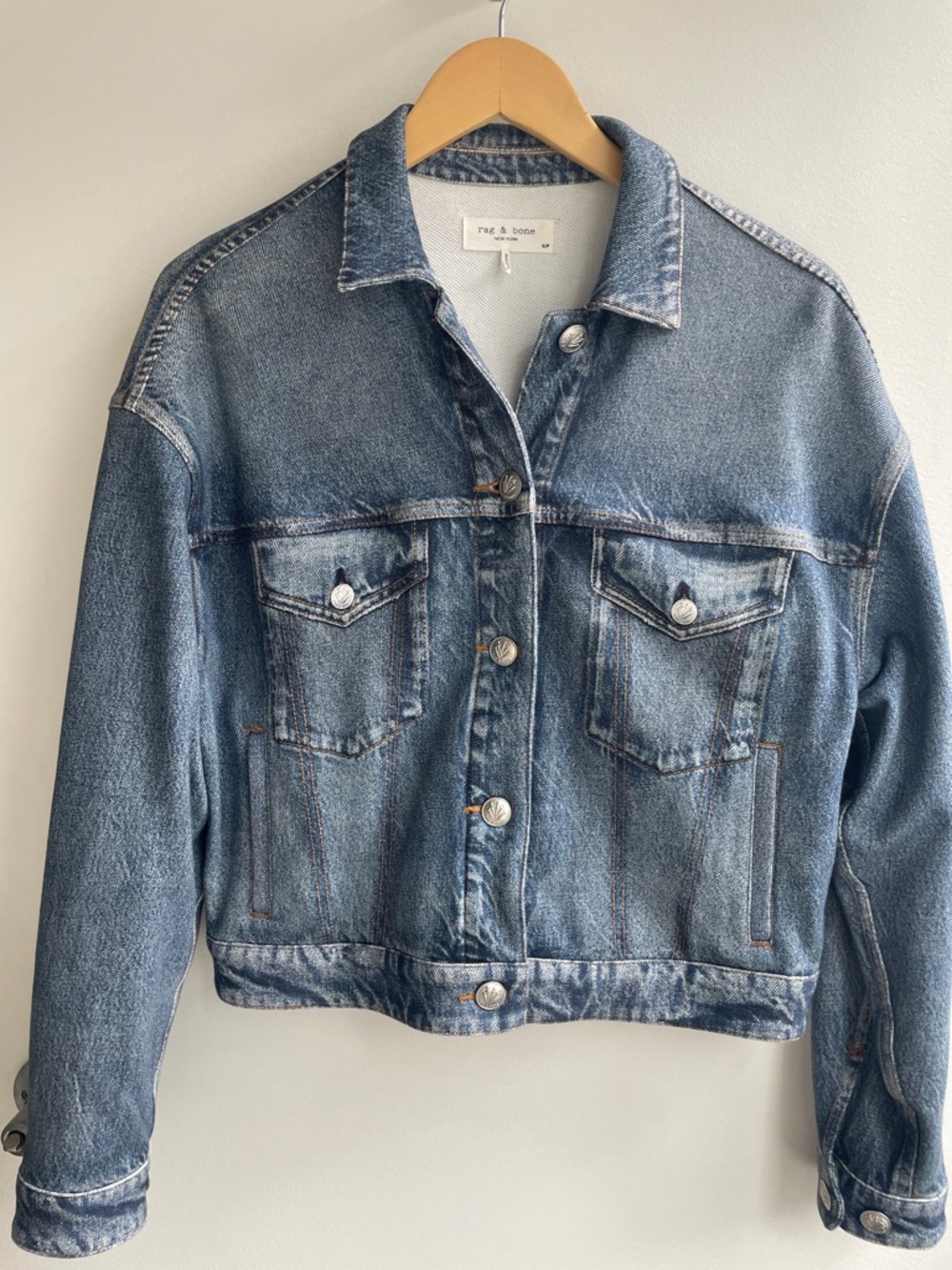rag & bone Miramar Jersey Light Blue Cropped Denim Trucker Jacket